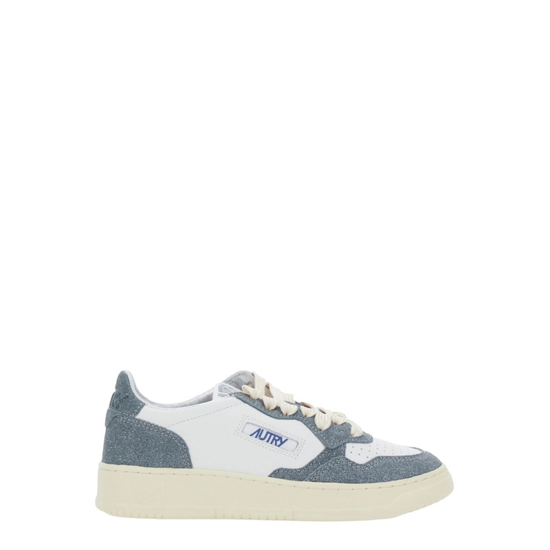 ‘Medalist’ Blue Low Top Sneakers with Logo Detail in Leather and Suede Woman