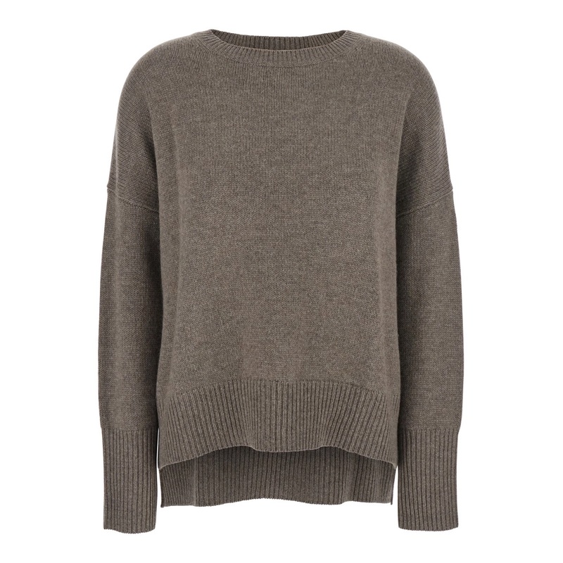‘Mila’ Grey Sweater with Ribbed Trim in Cashmere Woman