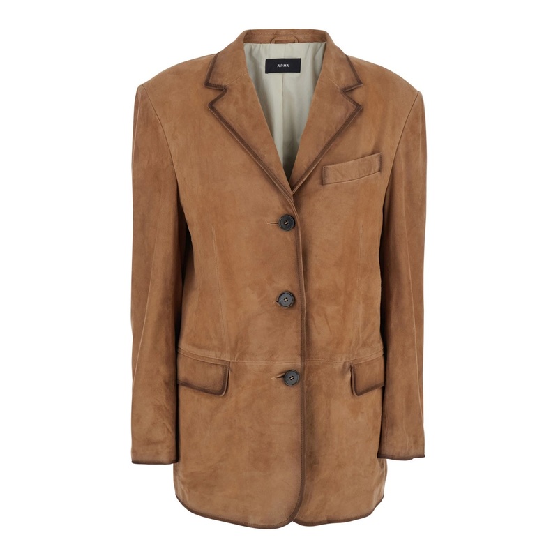 ‘Modena’ Beige Single-Breasted Jacket with Classic Lapels in Suede Woman