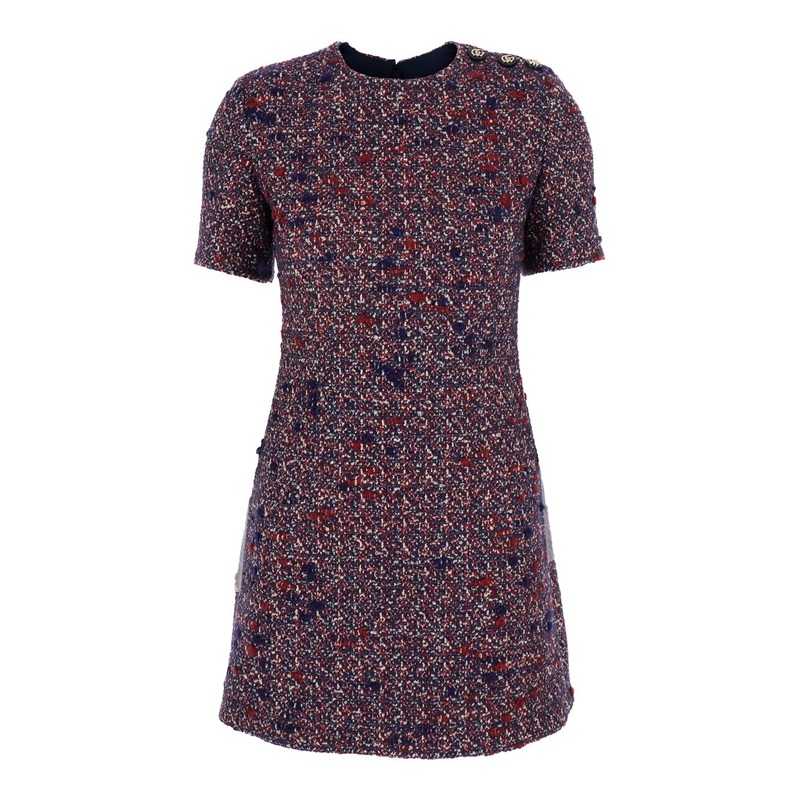 Multicolor Dress with Logo Buttons on the Shoulder in Boucl Wool Woman