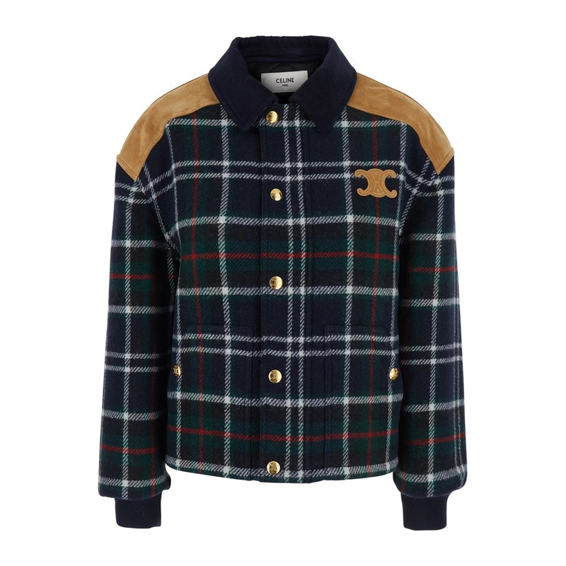 Multicolor Jacket with Suede Trim with All-Over Tartan Motif in Wool Woman