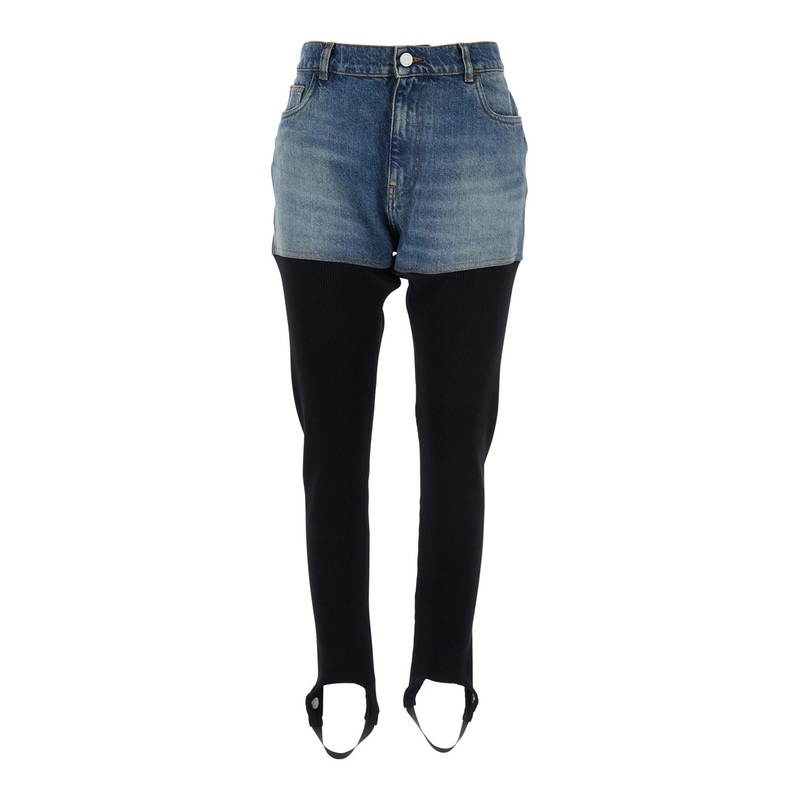 Multicolor Ribbed Leggings with Back Logo Plaque in Cotton Woman