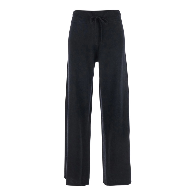 ‘Sofi’ Black Pants with Elastic Drawstring Waist in Cashmere Woman