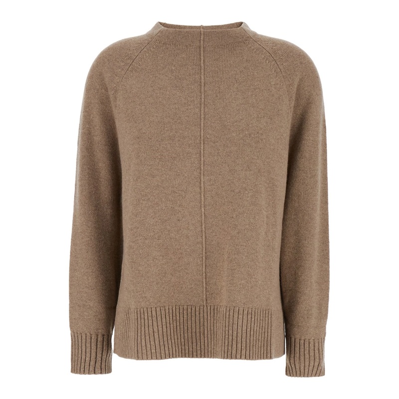 ‘Toldim’ Beige Crewneck Sweater with Middle Stitch Detail in Cashmere Woman