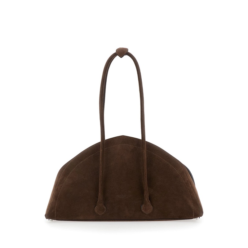 ‘Tortellino’ Brown Shoulder Bag with Double Top Handles in Suede Woman