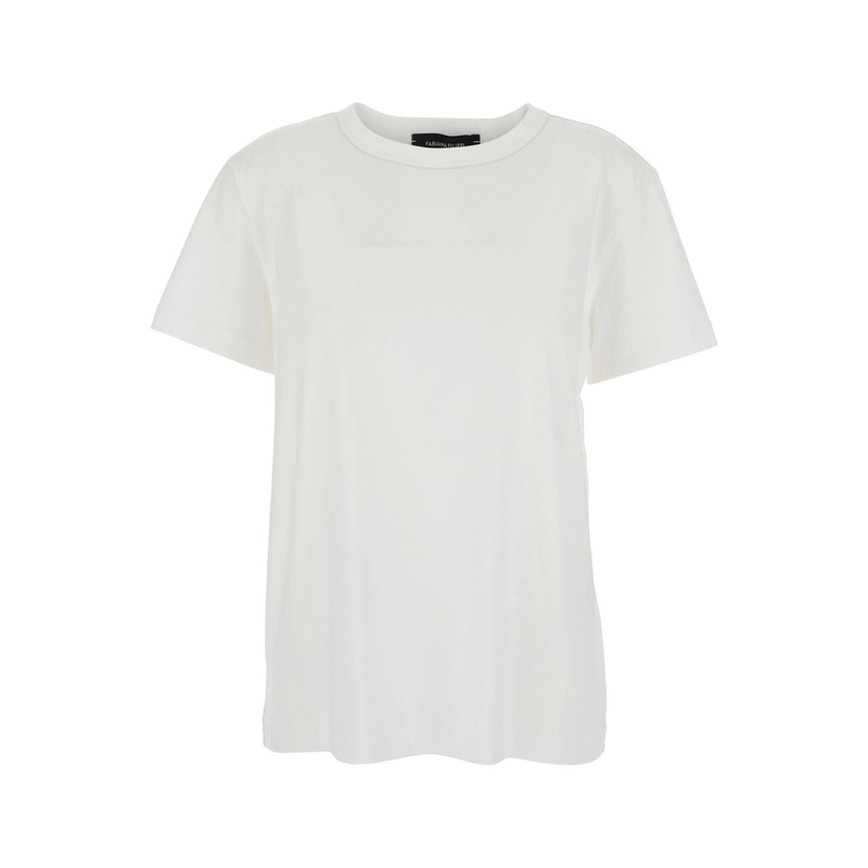 White Crewneck T-Shirt with Dropped Shoulder in Cotton Woman