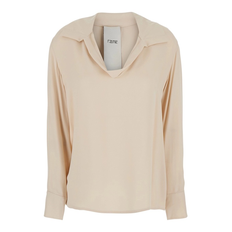 White Shirt with Spread Collar with V Neck in Fabric Woman