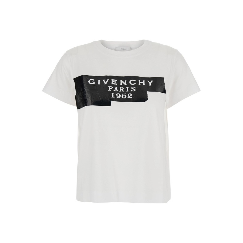 White T-Shirt with Lettering Logo on the Front in Cotton Woman