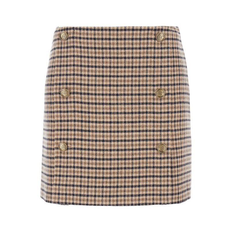 Beige Skirt with All-Over Stripe in Wool Blend Woman