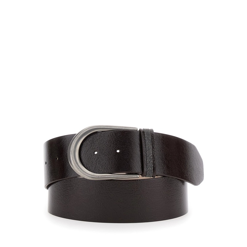 Black Belt withBuckle Closure and Monil Detail in Leather Woman