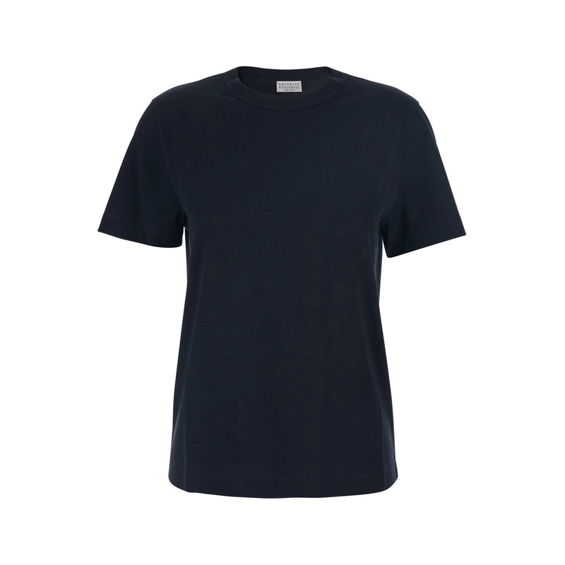 Black Crew Neck T-Shirt with Monils Detail in Cotton Woman