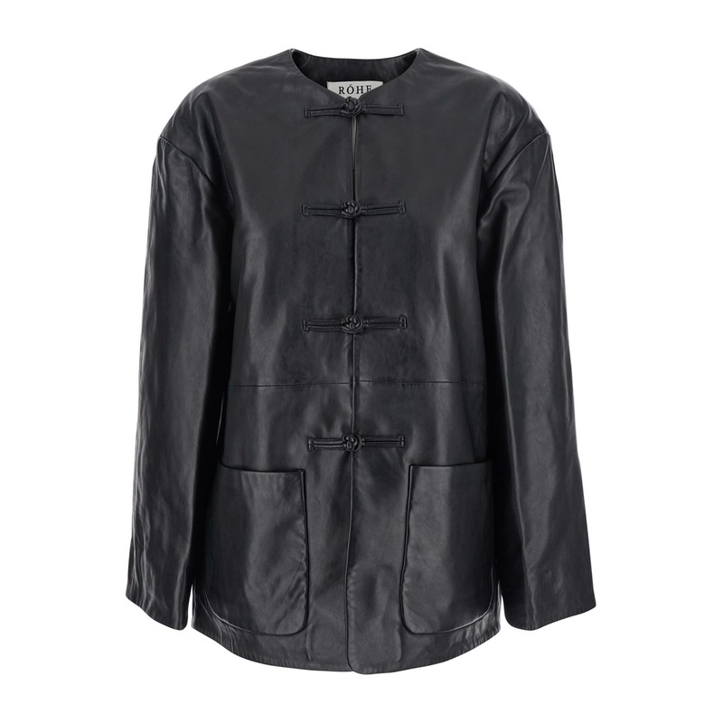 Black Jacket with Front Toggle Closure in Leather Woman