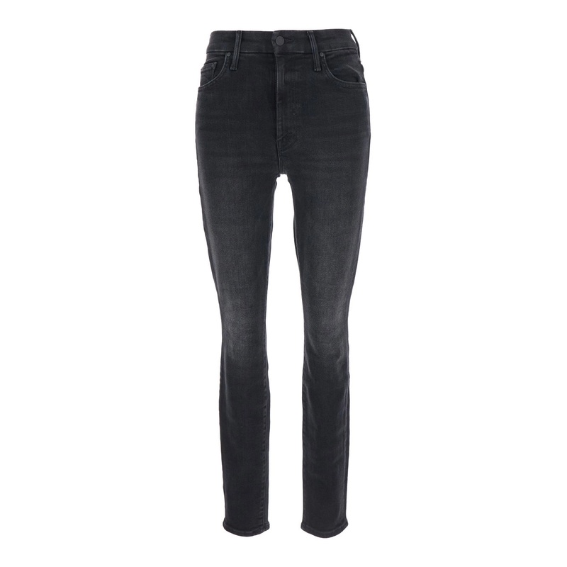 Black Jeans with High Waist and Logo Embroidery on the Rear in Denim Woman
