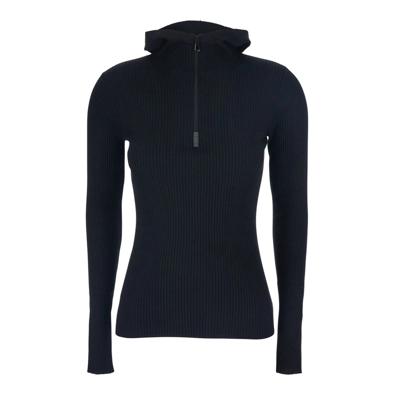 Black Ribbed Knit Sweater in Cotton Stretch Woman