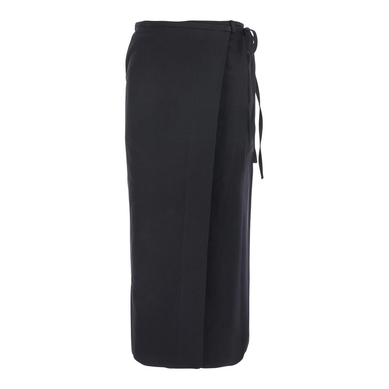 Black Skirt with Side Closure with Laces in Fabric Woman