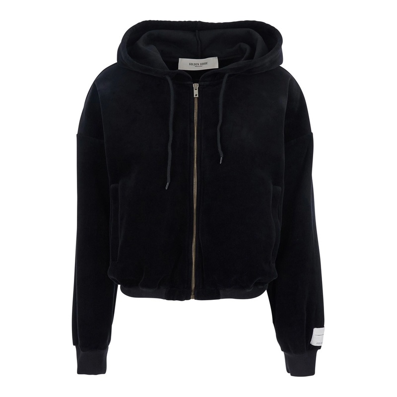 Black Sweatshirt with Fixed Hood and Logo Patch on the Sleeve in Cotton Blend Woman