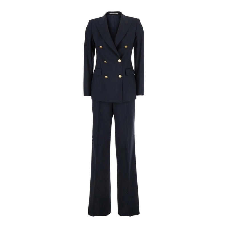 Blue Double-Breasted Suit with Peak Revers in Wool Woman