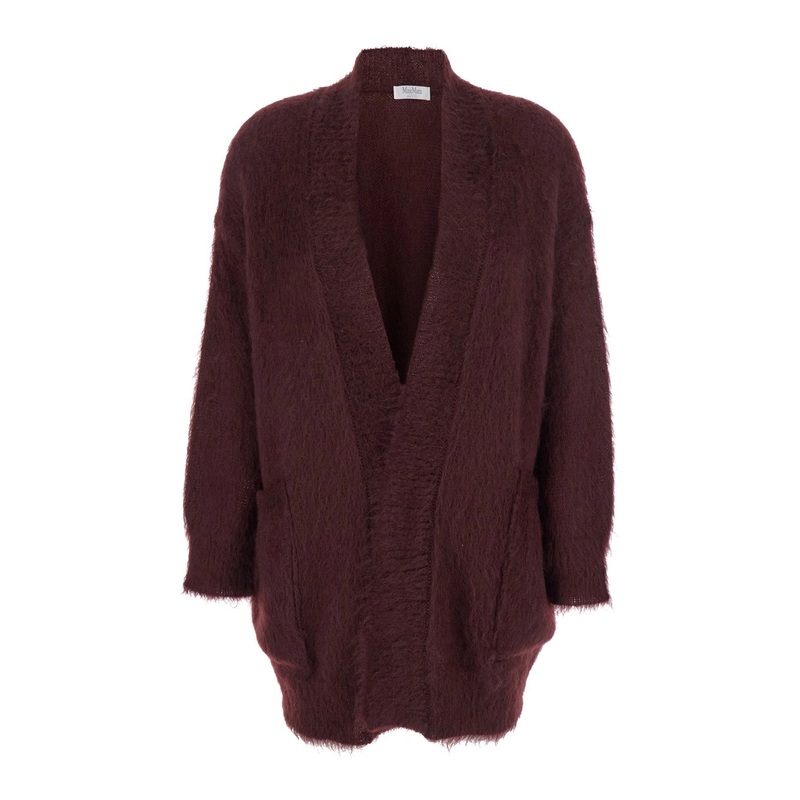 Bordeaux Cardigan with Brushed Effect in Mohair Blend Woman