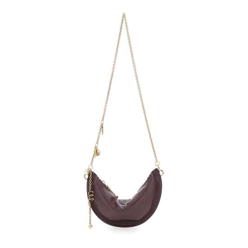 Bordeaux Shoulder Bag with Chain Shoulder Strap and Half Moon Design in Leather Woman