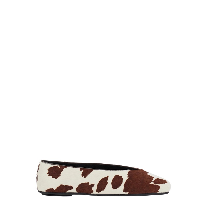 Brown Ballet Shoes with Animalier Print in Tech Fabric Woman