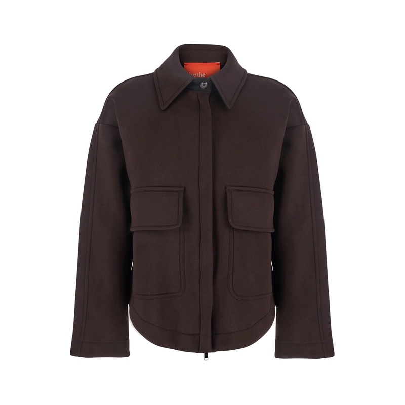 Brown Coat with Classic Collar and Dropped Shoulders in Fabric Woman