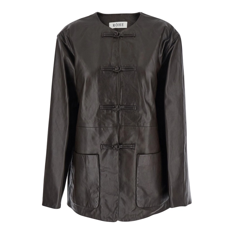 Brown Jacket with Front Toggle Closure in Leather Woman