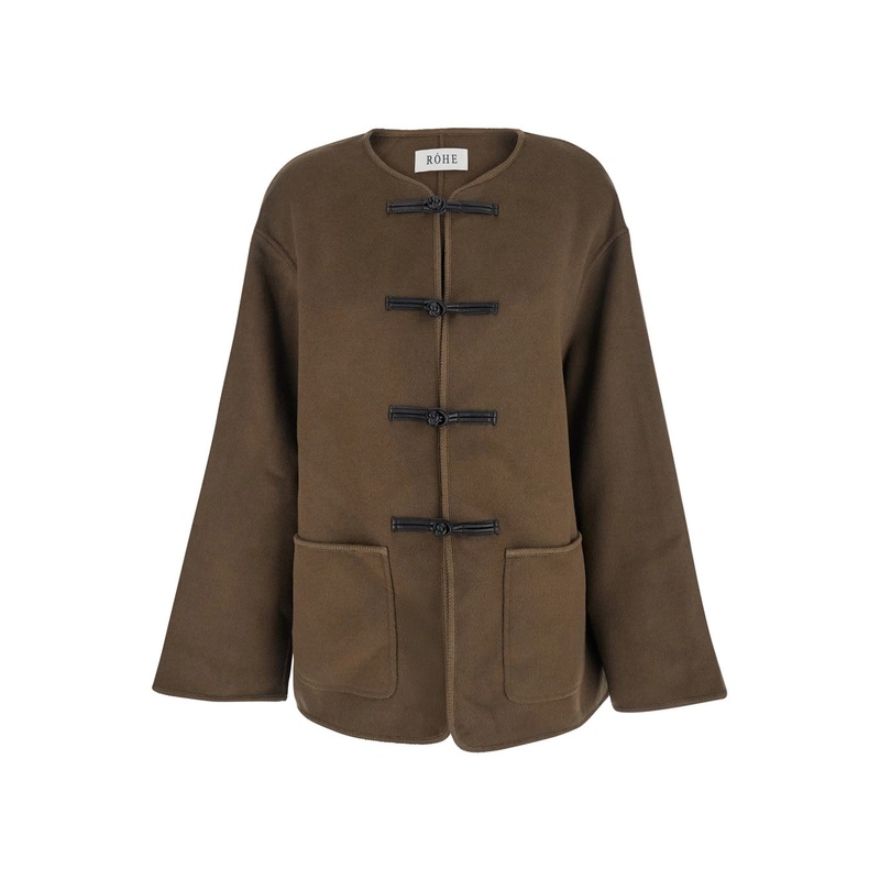 Brown Jacket with Front Toggle Closure in Wool Woman