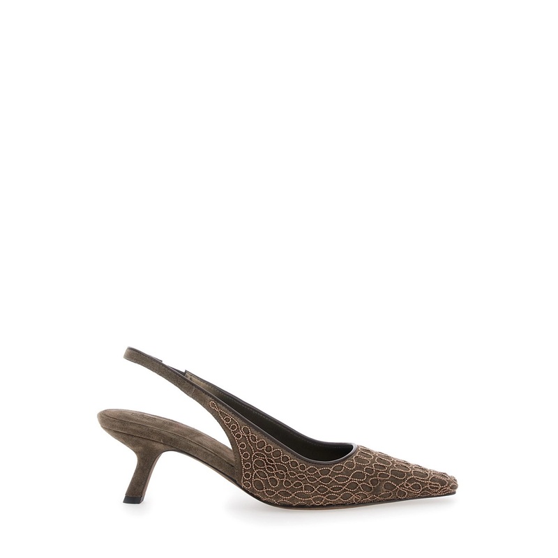 Brown Pumps with Applied Details in Suede Woman