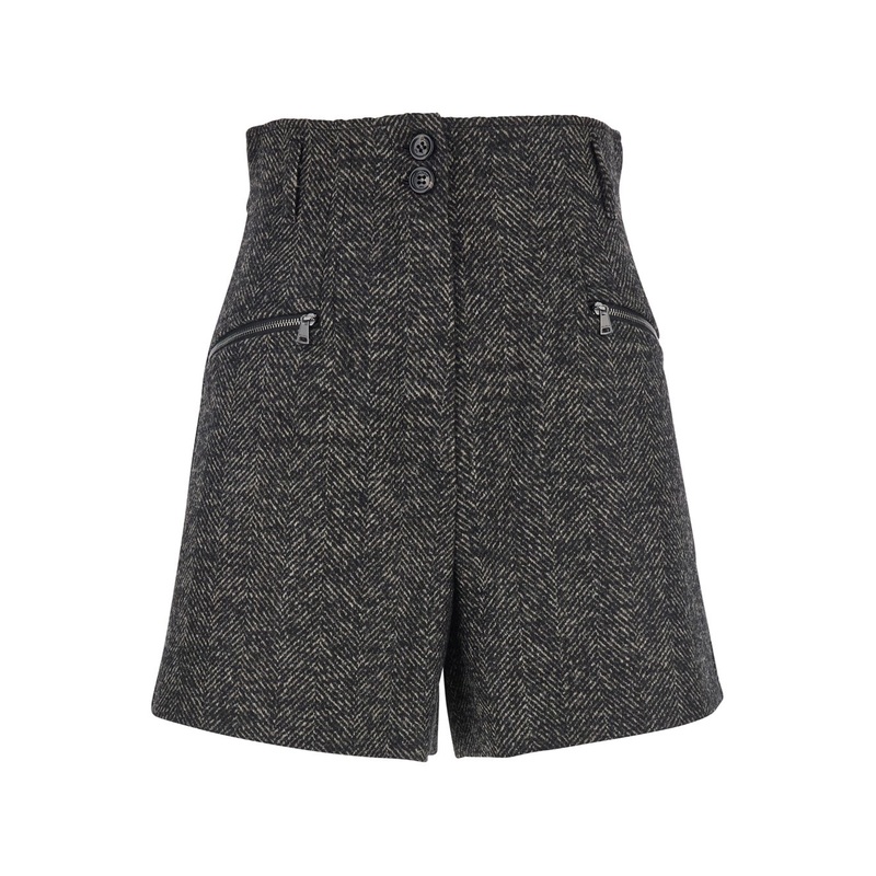 Brown Shorts with Belt Loops and Button Closure in Virgin Wool Blend Woman