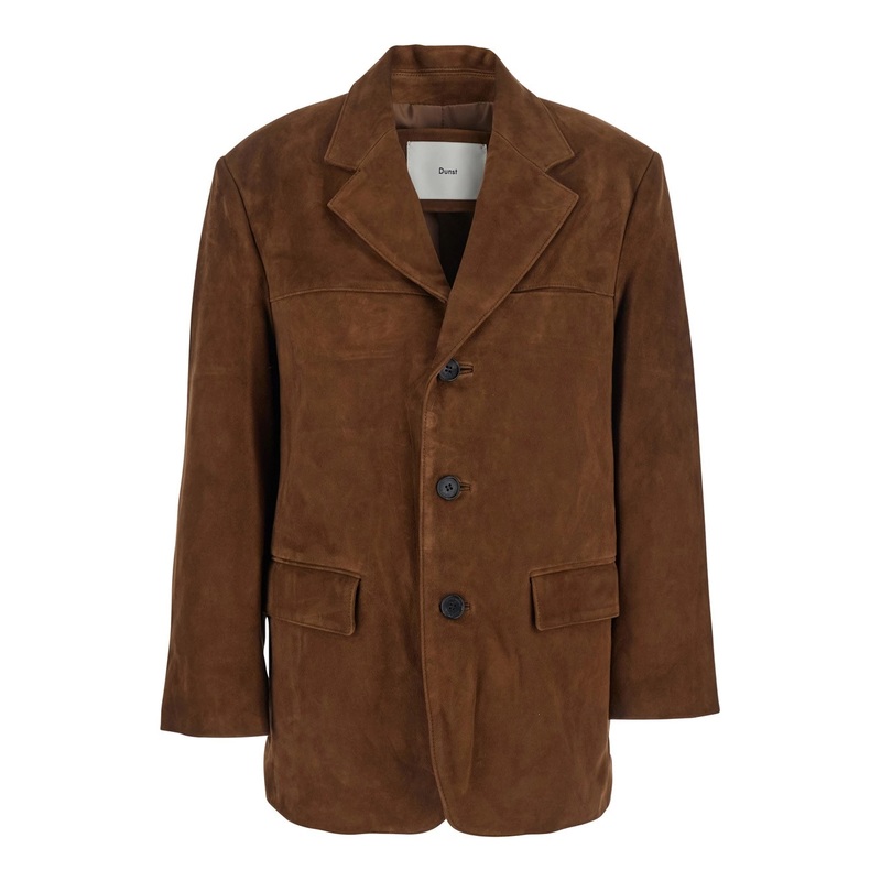 Brown Single-Breasted Jacket with Classic Lapels in Suede Woman