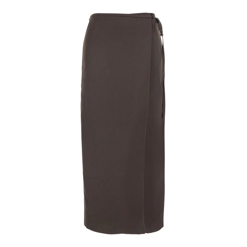 Brown Skirt with Side Closure with Laces in Fabric Woman