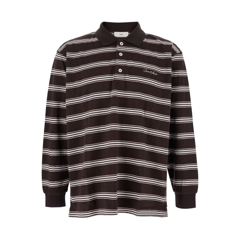 Brown Sweater with All-Over Striped Motif and Front Logo in Cotton Woman