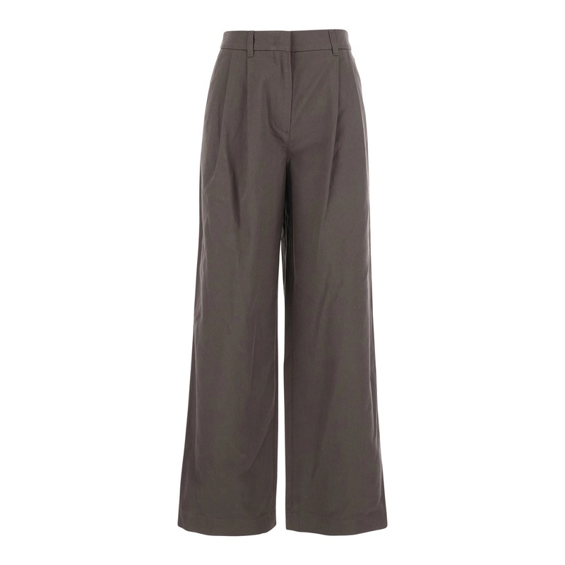 Brown Tailored Trousers with Front Pleats in Fabric Woman