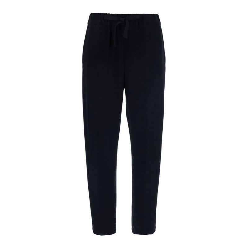 ‘Buddy’ Black Pants with Drawstring Elastic Waist in Viscose Blend Stretch Woman