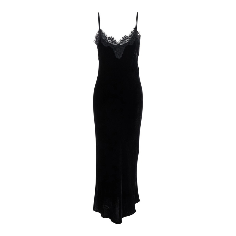 ‘Claire’ Black Sleeveless Long Dress with V Neck and Lace Details in Viscose Blend Woman