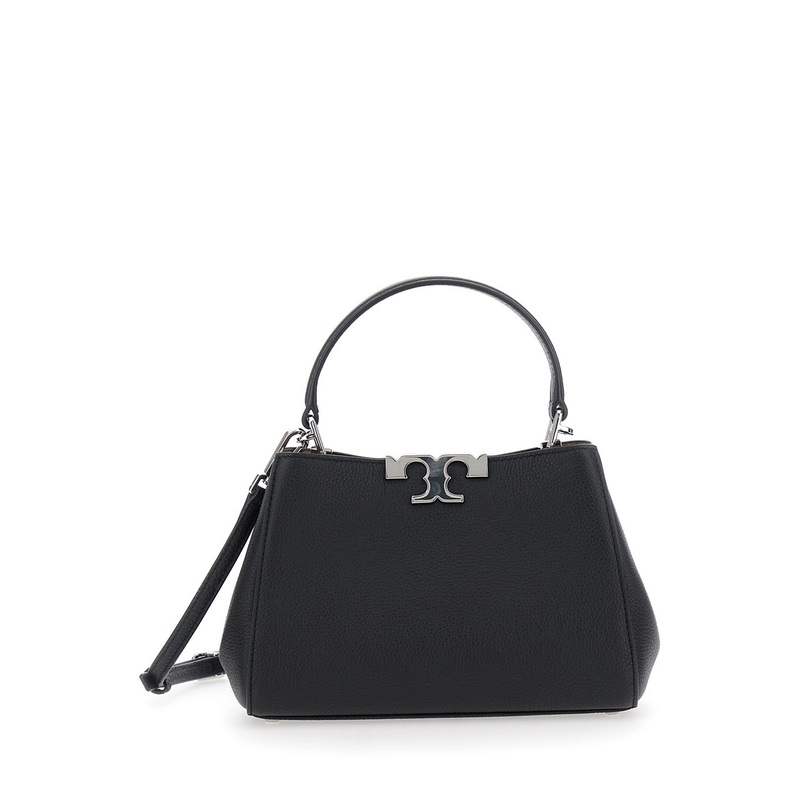 ‘Eleanor’ Black Handbag with Adjustable and Removable Shoulder Strap in Grained Leather Woman