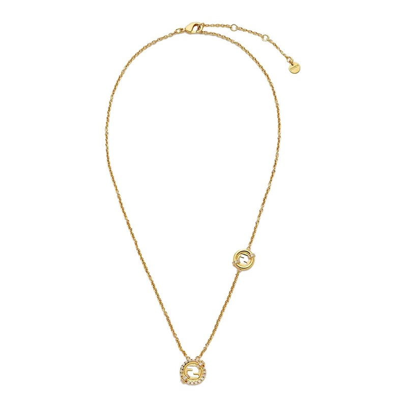 Gold-Colored Chain Necklace with FF Pendant in Bronze Woman