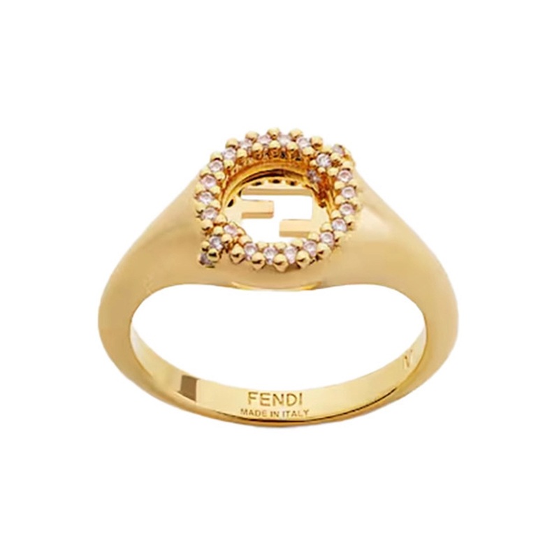 Gold-Colored Ring with FF Design and Crystal Decorations in Bronze Woman