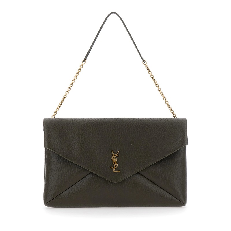 Green Crossbody Bag with Envelope Design and Cassandre Plaque on the Front in Leather Woman