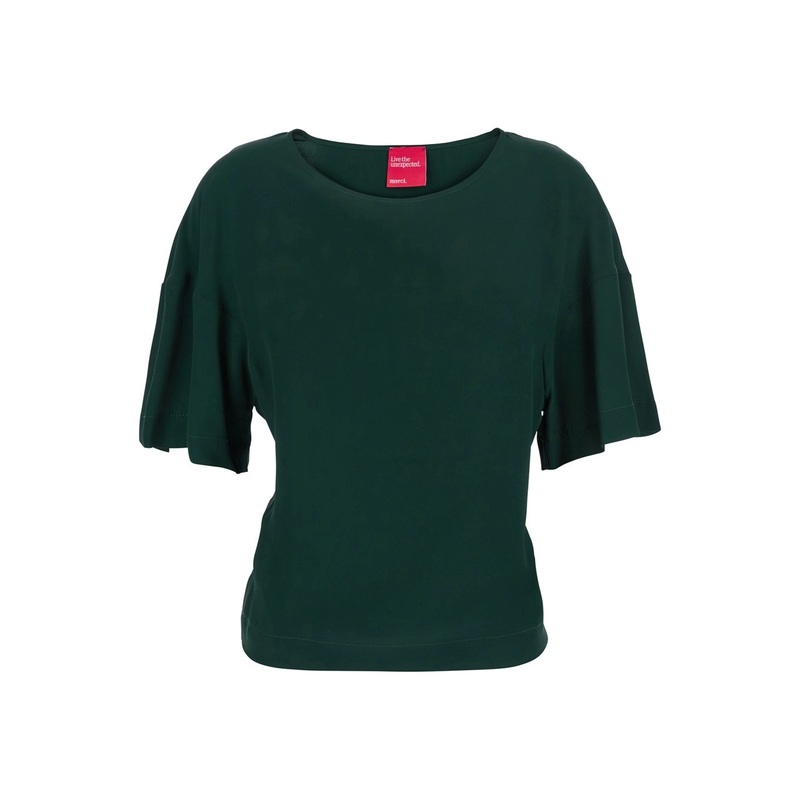 Green T-Shirt with Round Neck and Wide Short Sleeves in Fabric Woman