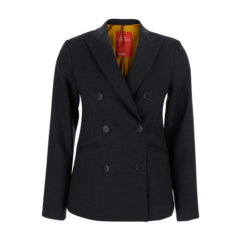 Grey Double-Breasted Jacket with Peak Revers in Fabric Woman