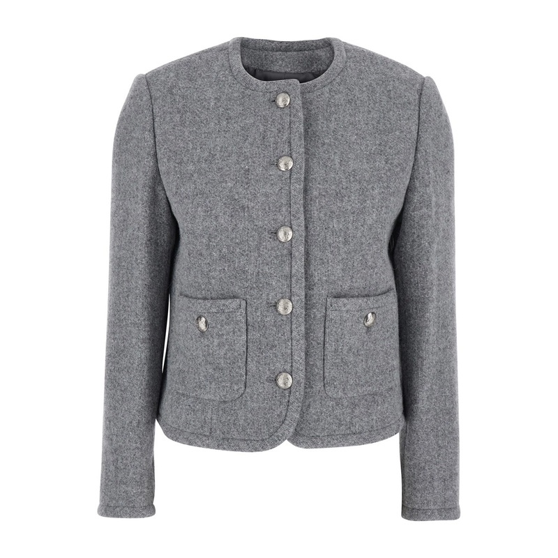 Grey Jacket with Button Closure and Front Pockets in Tweed Woman
