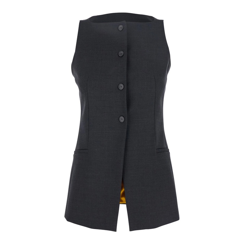 Grey Off-Shoulder Vest with Front Button Closure in Fabric Woman