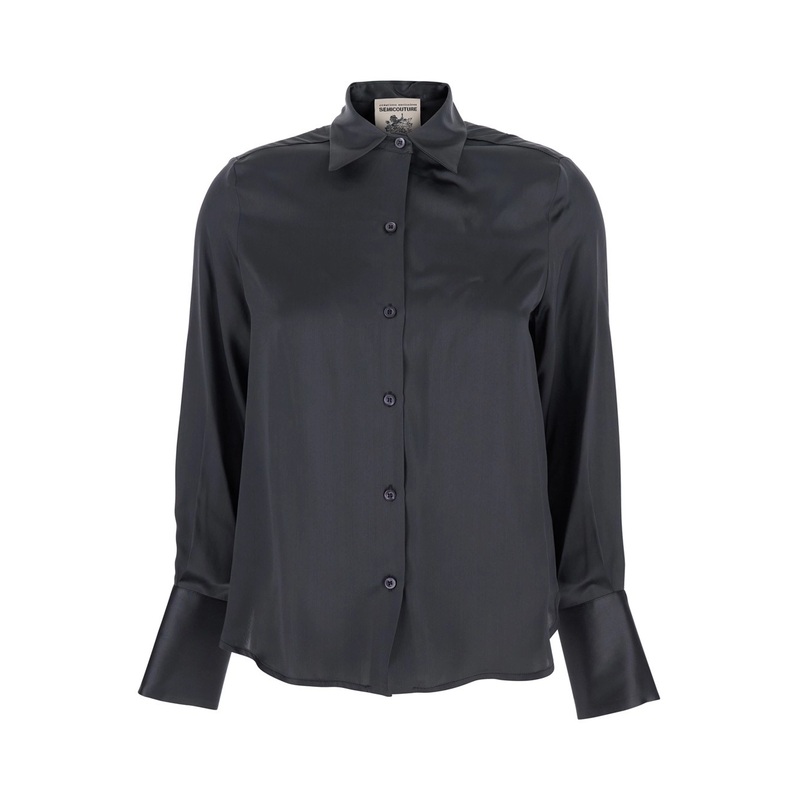 Grey Shirt with Classic Collar in Silk Woman