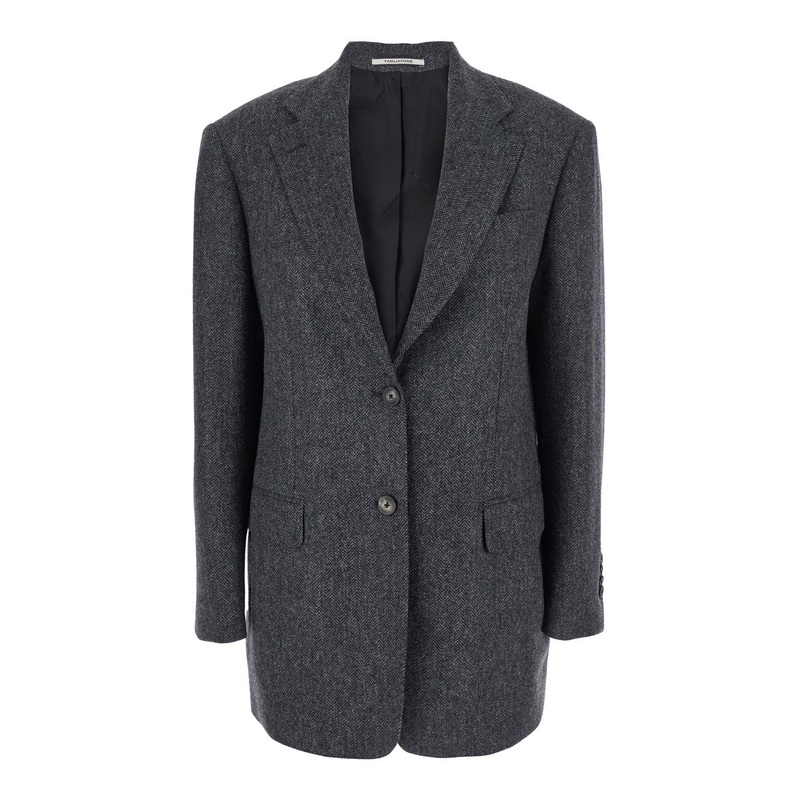 Grey Single-Breasted Jacket with Notched Revers in Wool Woman