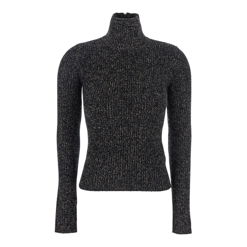 Grey Turtleneck Sweater with Ribbed Design in Wool Blend Woman