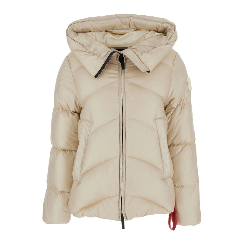 ‘Helsinki’ Beige Down Jacket with Logo Patch on the Sleeve and Puller with Logo on the Waist in Tech Fabric Woman