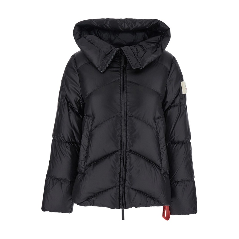 ‘Helsinki’ Black Down Jacket with Logo Patch on the Sleeve and Puller with Logo on the Waist in Tech Fabric Woman