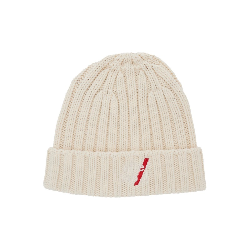 ‘Kiruna’ White Knit Beanie with Logo Embroidery on the Front in Cotton Blend Woman
