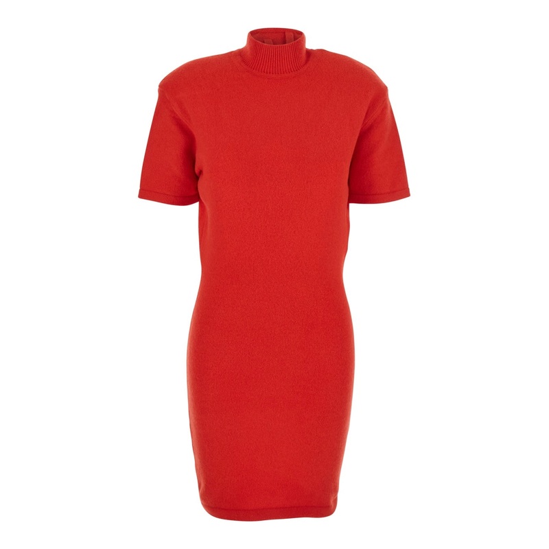 ‘La Robe Maille Castagna’ Red Dress with High Ribbed Neck in Wool Woman